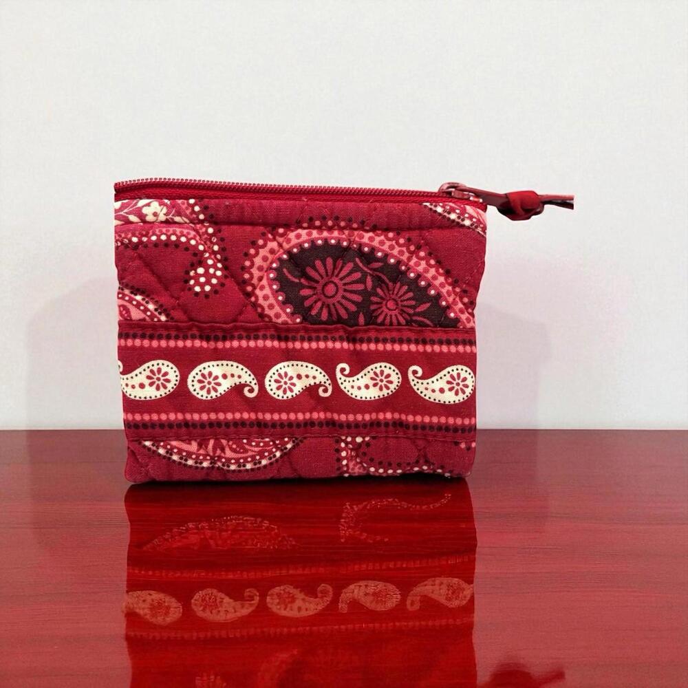 Vera Bradley Mesa Red Coin Money Purse Wallet Zip Paisley Storage Bag Clean
